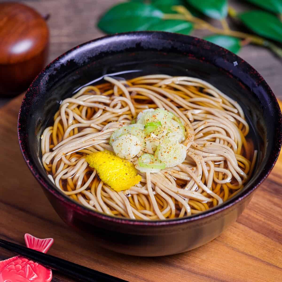 Soba noodles made from buckwheat, served with dipping sauce