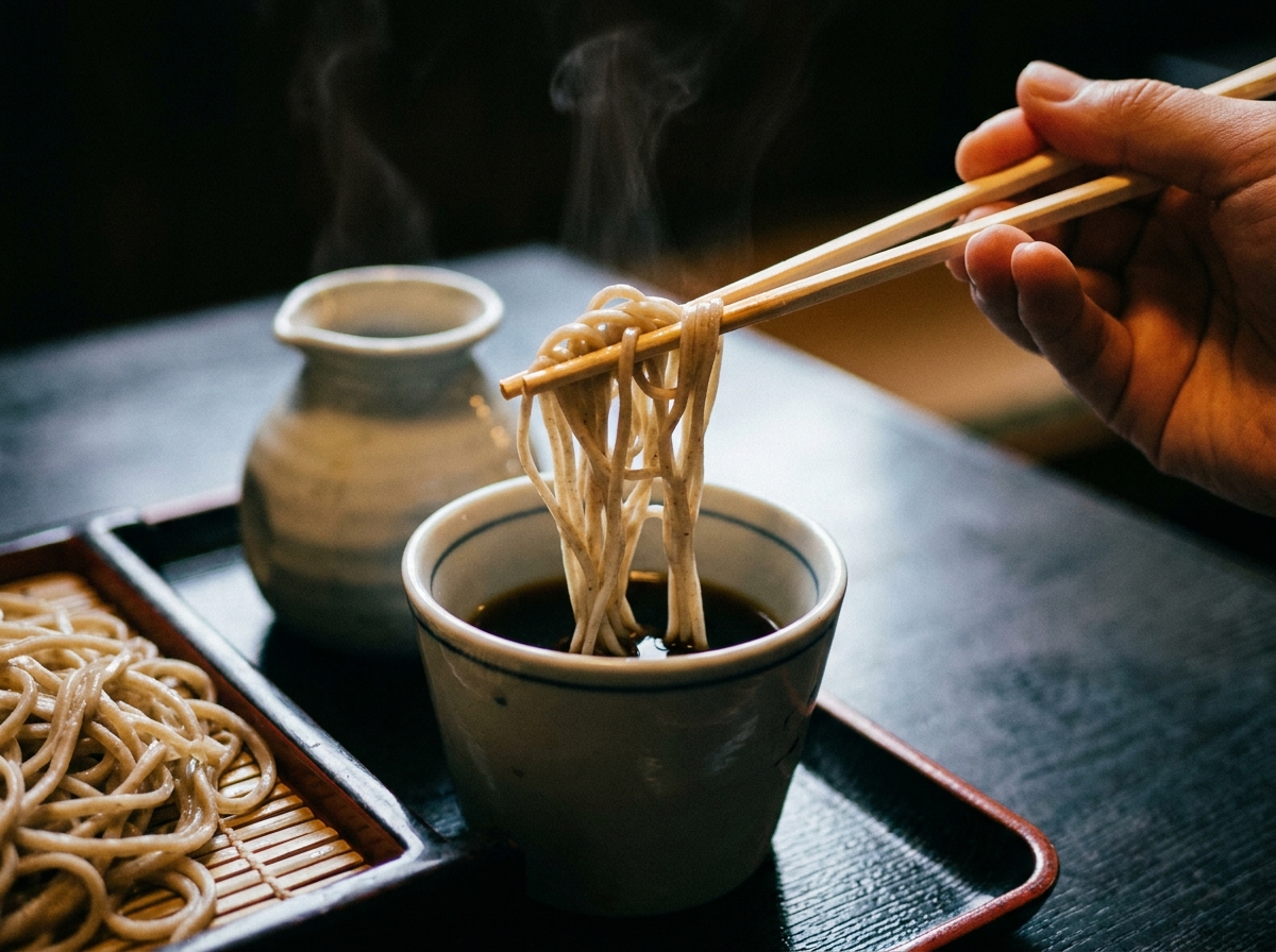 soba noodles eating technique